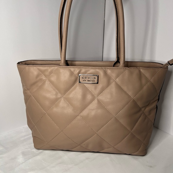 Guess Handbags - GUESS Quilted Taupe/Beige Leather-Look Tote